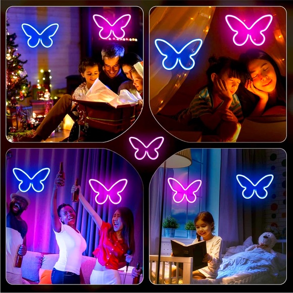 Neon Pink/Blue Butterfly Cute LED Light Kids Room/Dorm/Cafe Salon Wall Decor - Picture 4 of 6